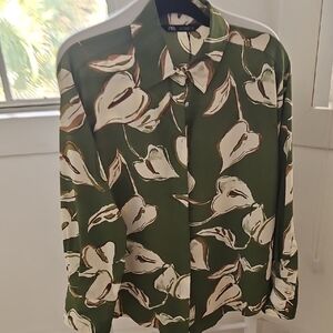Zara Green Floral Button Down Shirt
